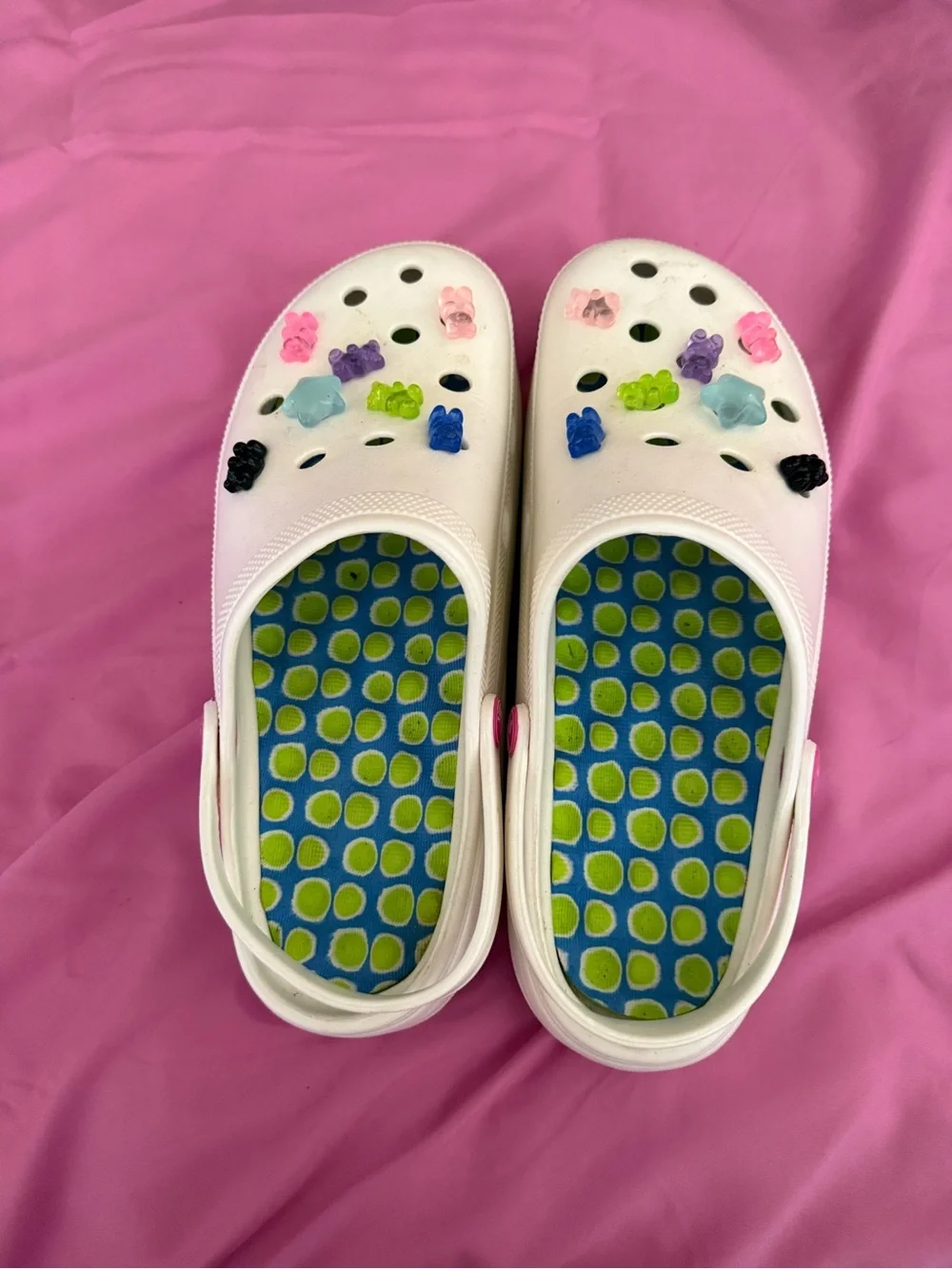 White Platform Clog Sandals with Decorative Charms